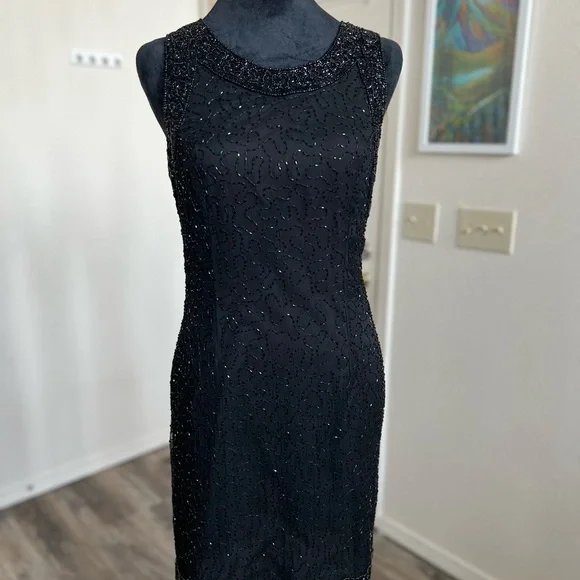 Laurence Kazar Beaded Cocktail Formal Silk Dress - Picture 10 of 11